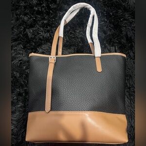 Two-Tone Black and Tan Tote Bag